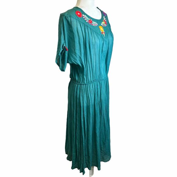 VTG. 70’s Young Edwardian by Arpeja Midi Dress‎ Women’s sz. M Green Boho Prairie - Picture 7 of 9
